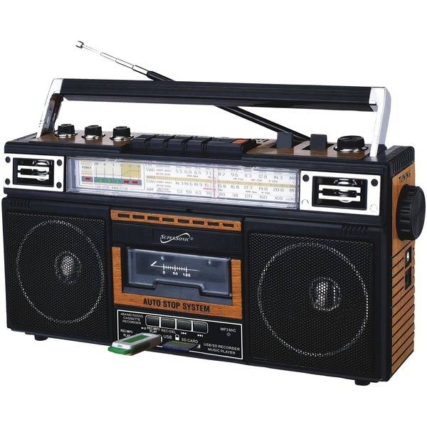 Supersonic Retro 4-Band Radio And Cassette Player With Bluetooth (Wood)