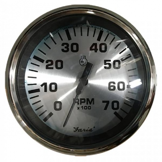Faria Spun Silver 4Inch Tachometer (7000 Rpm) (Outboard)
