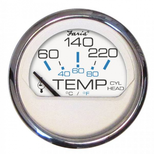 Faria Chesapeake White SS 2Inch Cylinder Head Temperature Gauge (60-220°F)
