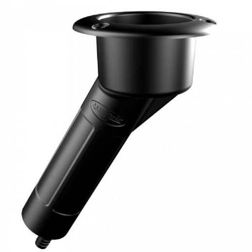 Mate Series Plastic 30° Rod and Cup Holder - Drain - Round Top - Black