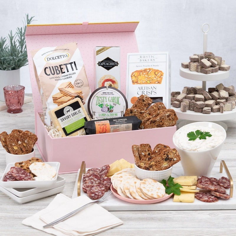 Gourmet Cheese And Cracker Gift Box - Pink
