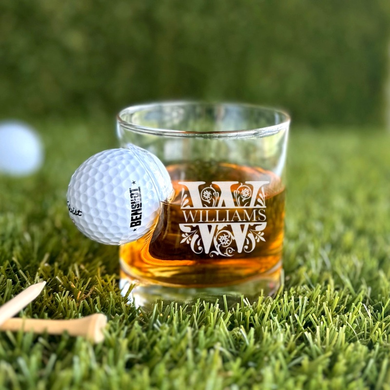 Golf Ball Whiskey Glass | Personalized Lowball Whiskey Glass | Golf Gifts