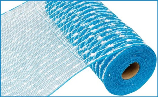 10.25"X10yd Puff Ball With Poly Mesh - Turquoise And White
