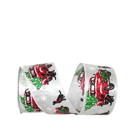 Christmas Vintage Tree In Truck Scene - 2 1/2" x 10 Yards