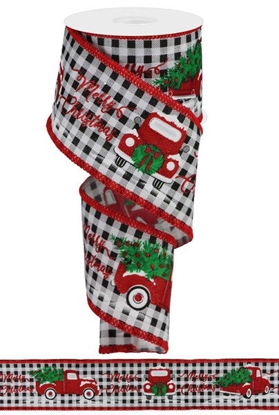 2.5"X10yd Christmas Truck Gingham Stitch Ribbon