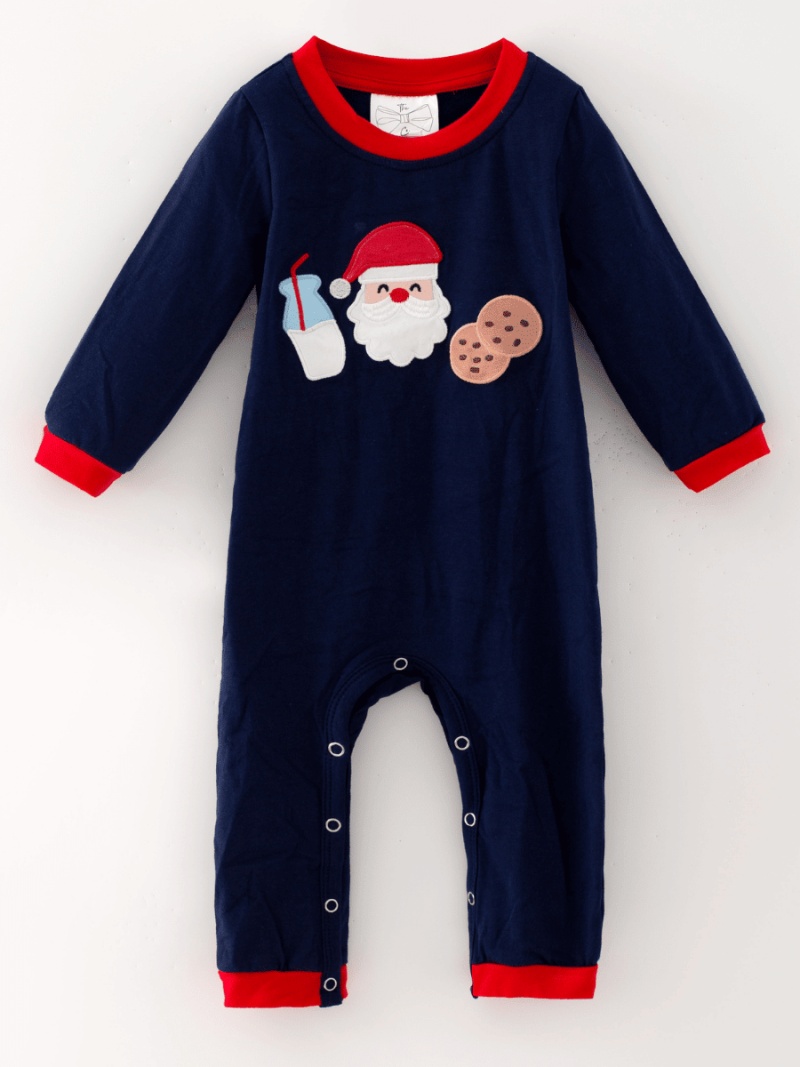 Santa Milk & Cookies Baby Boy Christmas Applique Romper