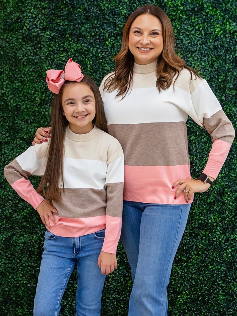 Mommy & Me Pink & Cream Colorblock Tiered Sweater