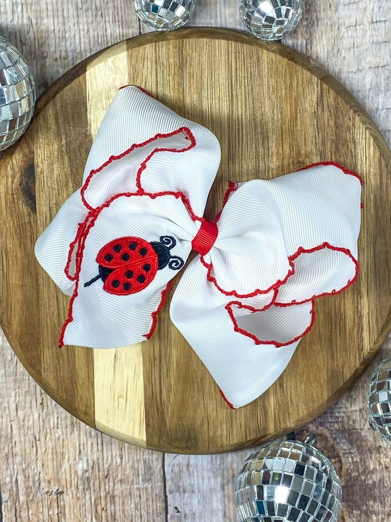 Ladybug Embroidered Moonstitch Hair Bow
