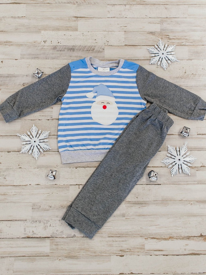 Blue Stripe Santa Boys Set