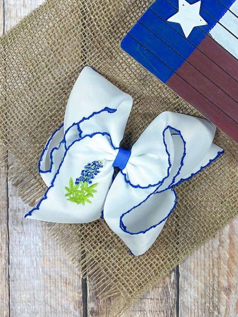 Bluebonnets Embroidered Moonstitch Hair Bow | Clip or Headband