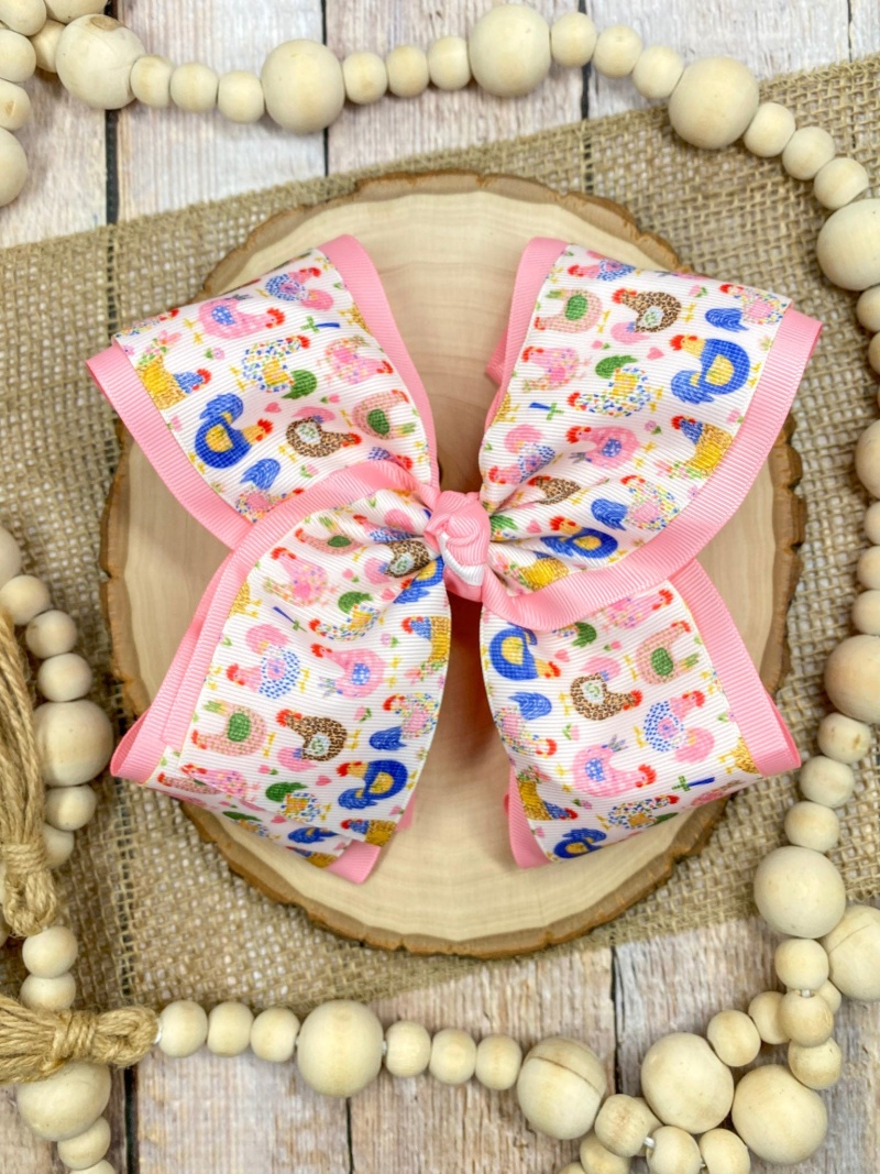 Little Chicken Patch Print Double Layer XL Hair Bow