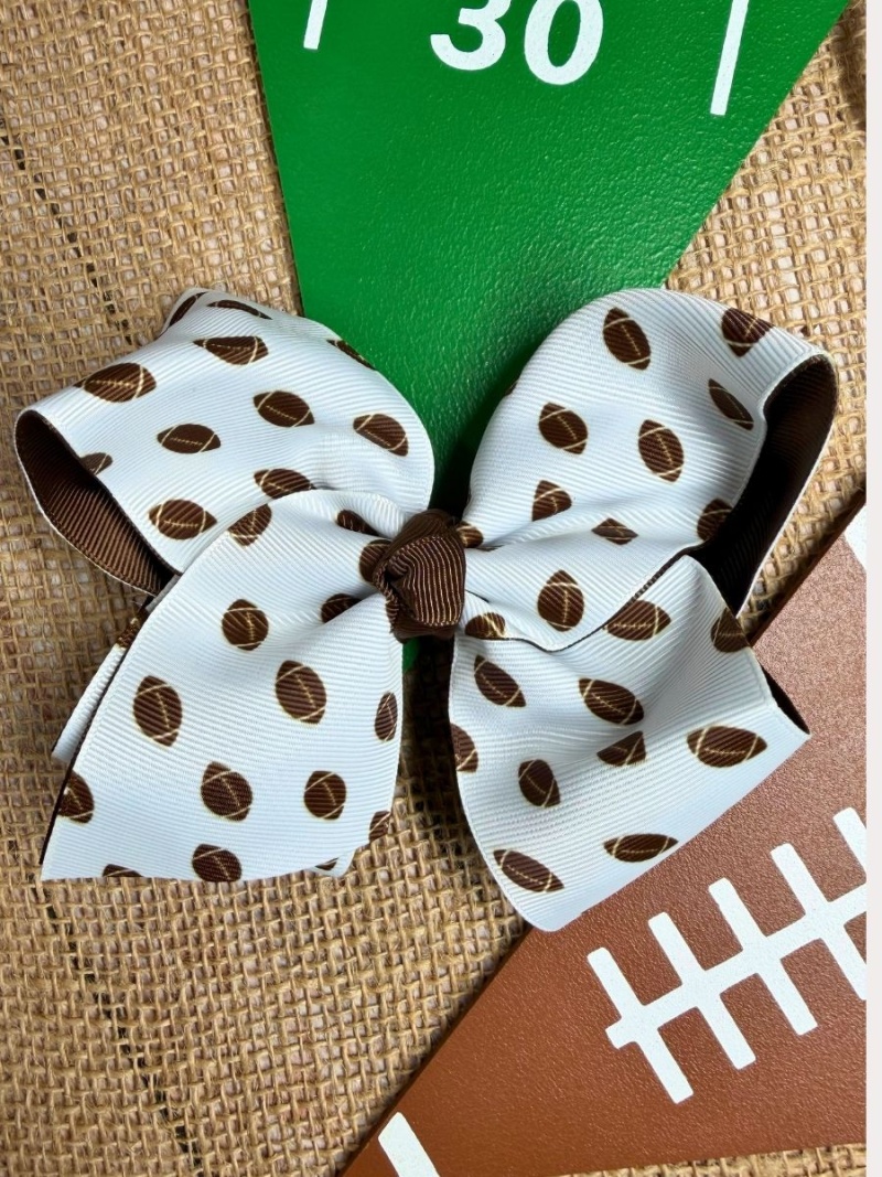 Mini Football Print Double Layered Hair Bow | Clip Or Headband