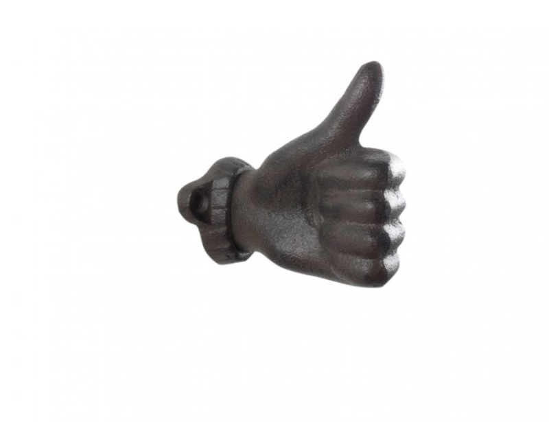 Cast Iron Thumbs Up Decorative Metal Wall Hook 3"