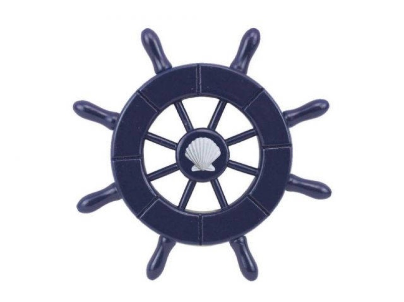 Dark Blue Decorative Ship Wheel With Seashell 6"