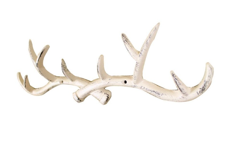 Whitewashed Cast Iron Antler Wall Hooks 15"