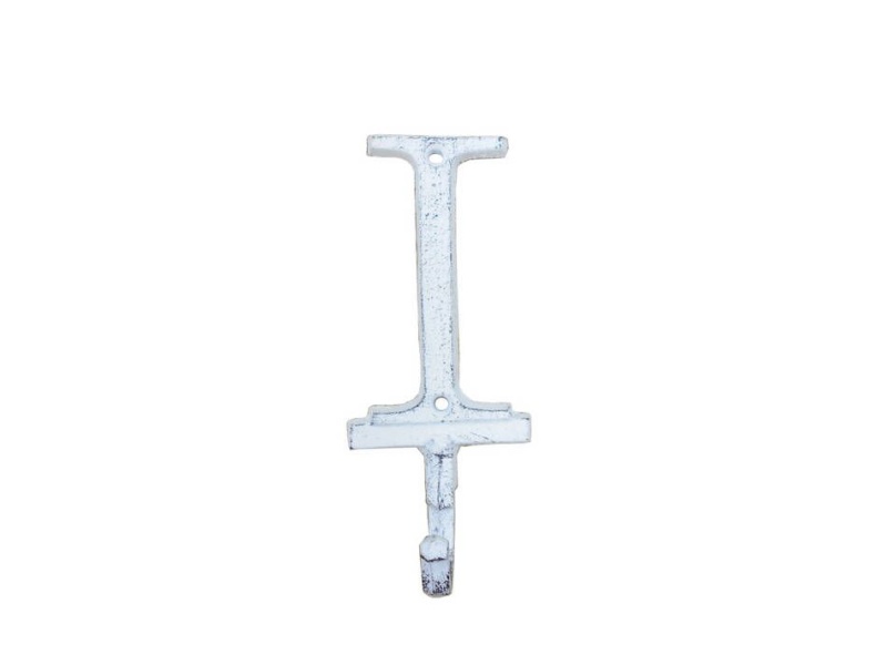 Whitewashed Cast Iron Letter I Alphabet Wall Hook 6"