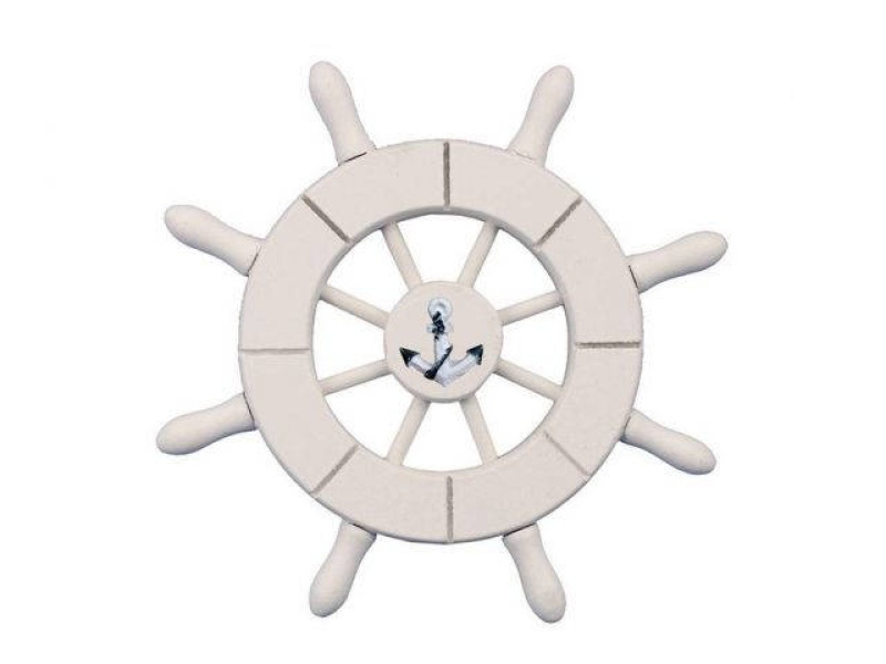White Decorative Ship Wheel With Anchor 6"