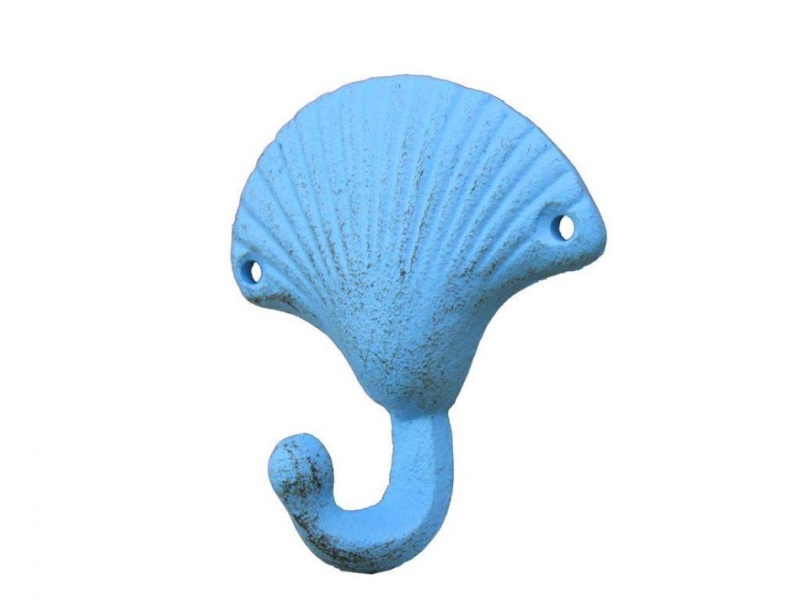 Rustic Light Blue Seashell Hook 4"