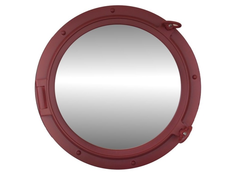 Dark Red Decorative Ship Porthole Mirror 24"