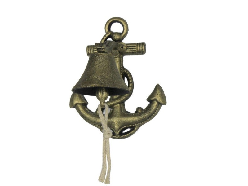 Rustic Gold Cast Iron Wall Mounted Anchor Bell 8"