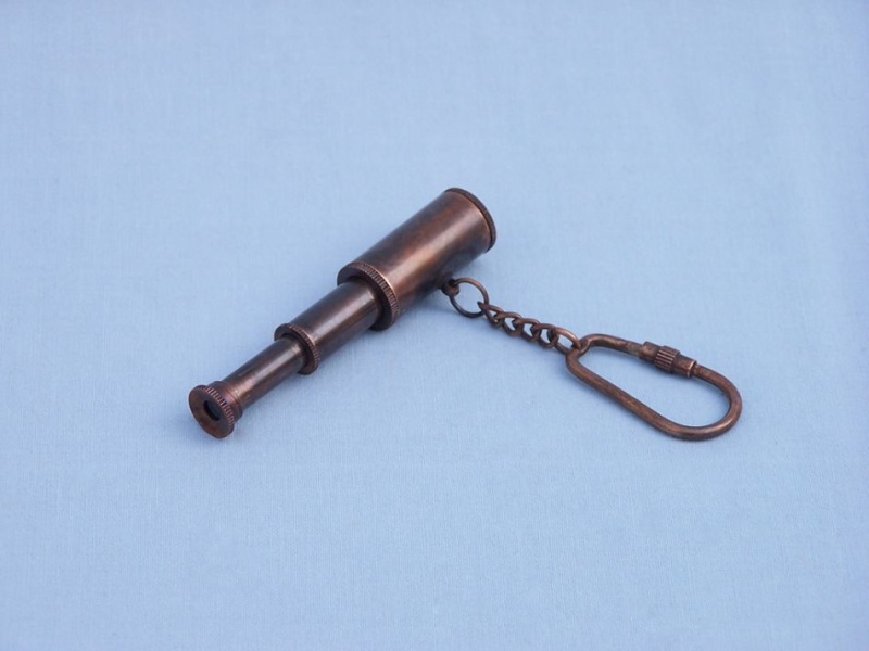 Antique Copper Spyglass Keychain 6"
