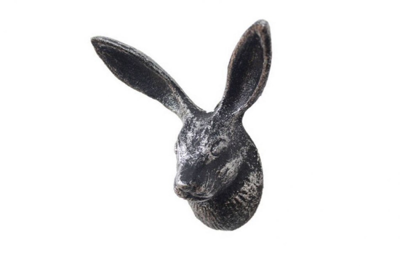 Rustic Silver Cast Iron Decorative Rabbit Hook 5"