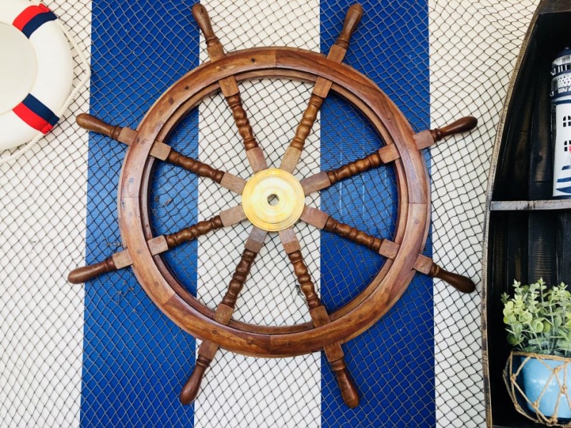Deluxe Class Wood And Brass Decorative Ship Wheel 36"