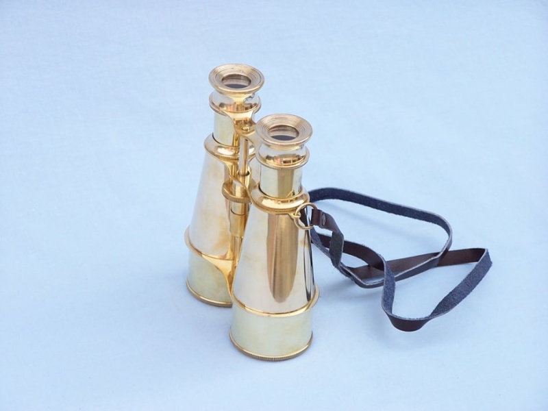 Captain's Solid Brass Binoculars With Leather Case 6"