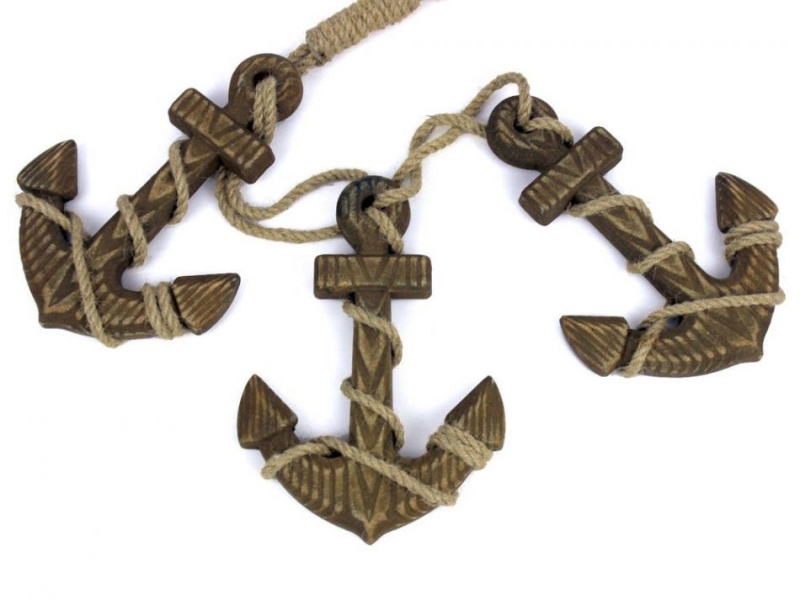 Wooden Rustic Decorative Triple Anchor Christmas Ornament Set 7"