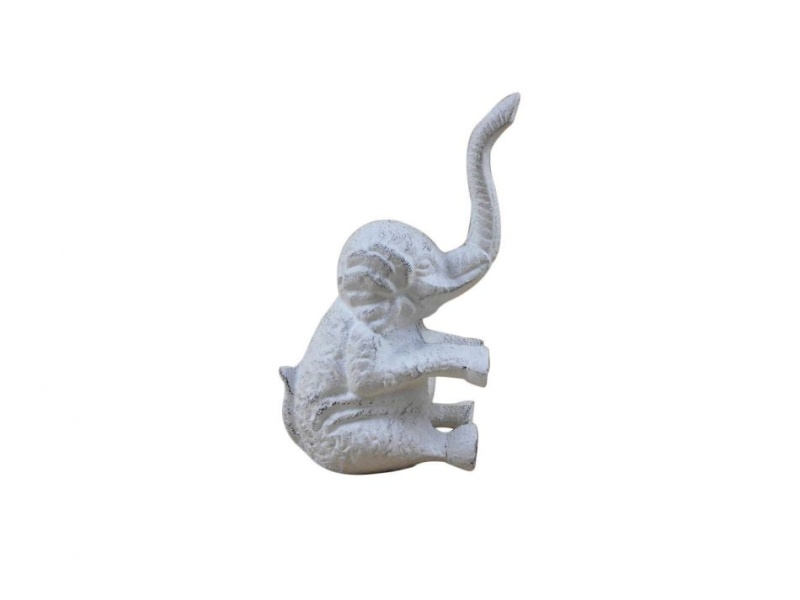 Whitewashed Cast Iron Elephant Metal Door Stop 8"