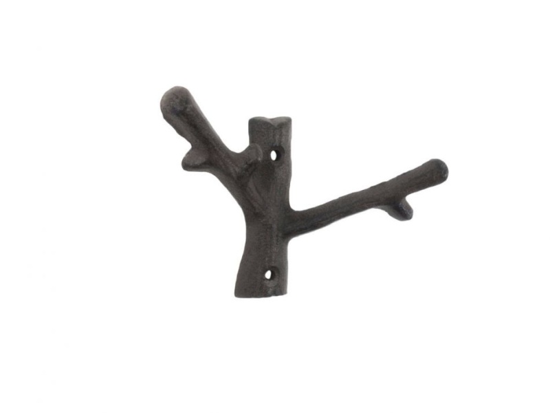Cast Iron Forked Tree Branch Decorative Metal Double Wall Hooks 5"