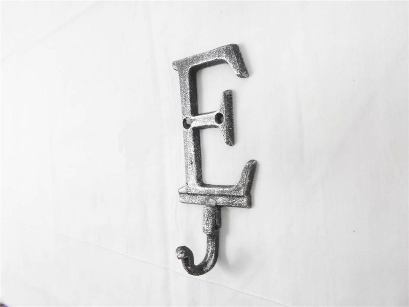 Rustic Silver Cast Iron Letter E Alphabet Wall Hook 6"