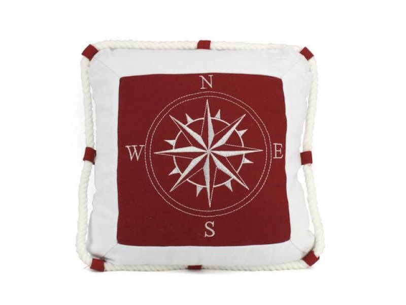 Red Compass With Nautical Rope Decorative Throw 16"