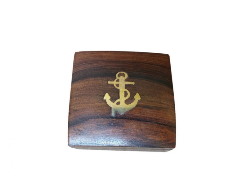 Brass Desk Compass with Rosewood Box 3"
