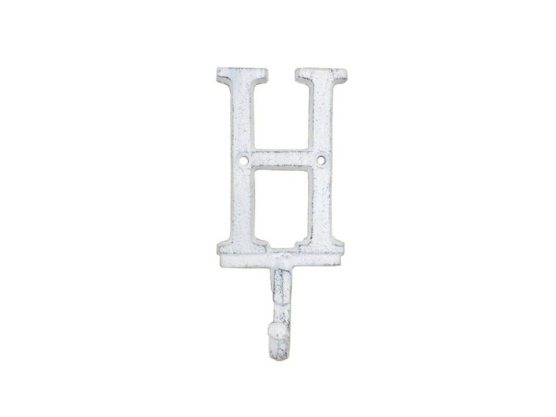Whitewashed Cast Iron Letter H Alphabet Wall Hook 6"