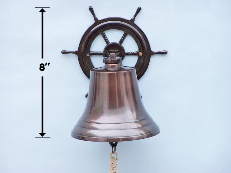 Antique Copper Hanging Ship Wheel Bell 8"