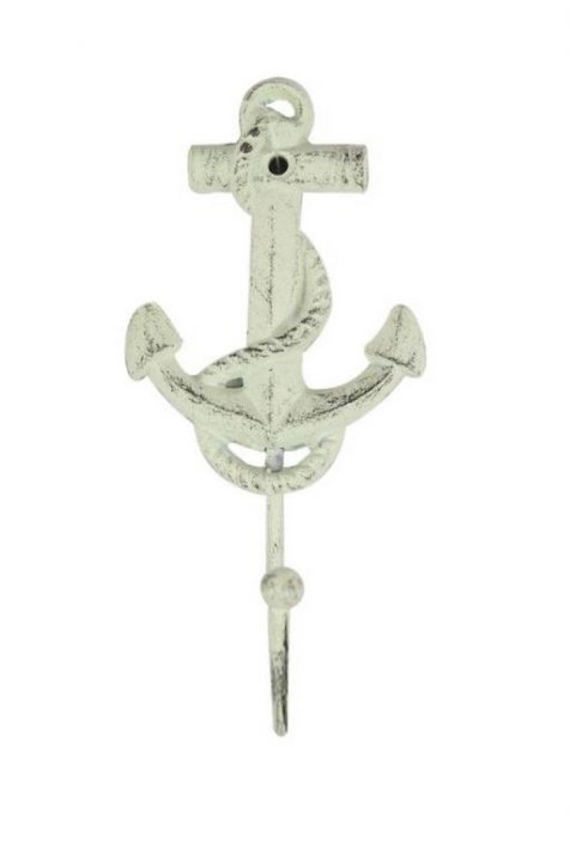 Whitewashed Cast Iron Anchor Hook 7"