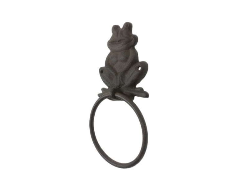 Cast Iron Happy Sitting Frog Kitchen Bathroom Towel Ring 8.5"