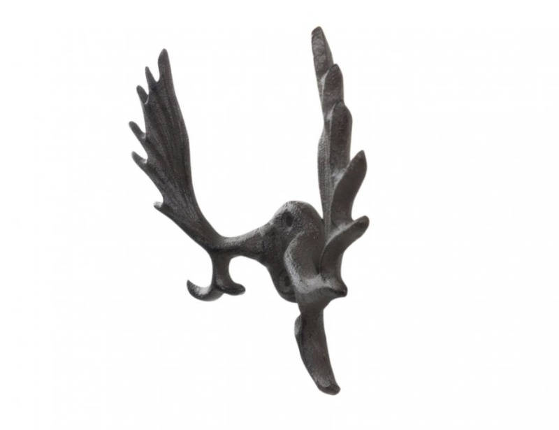 Cast Iron Moose Antlers Decorative Metal Wall Hooks 9"
