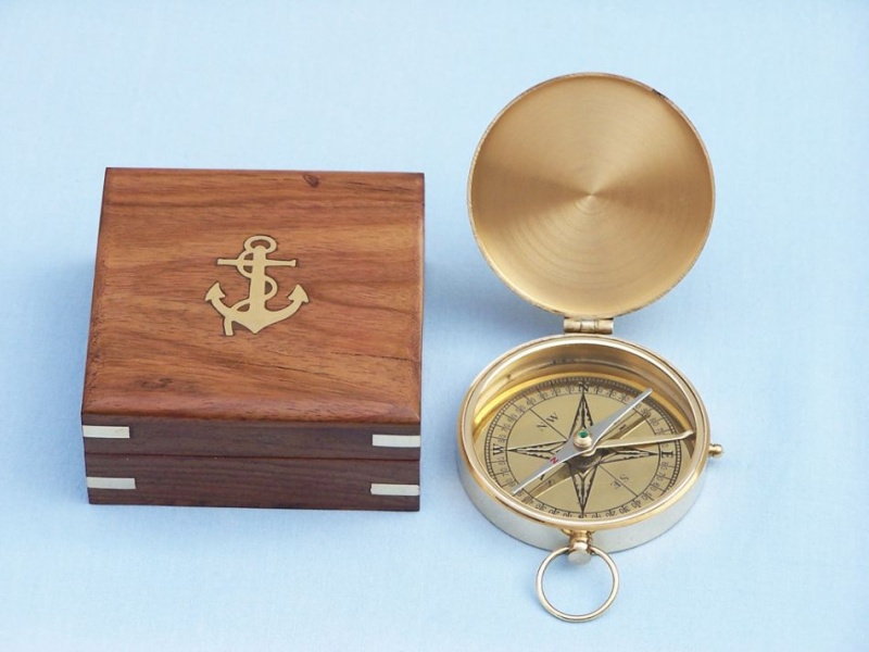 Solid Brass Gentlemen's Compass W/ Rosewood Box 4"