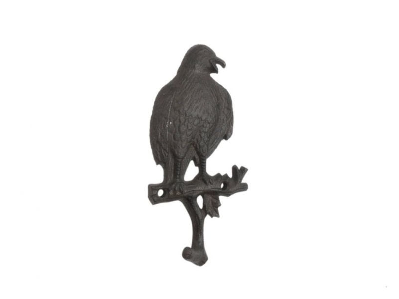 Cast Iron Eagle Sitting On A Tree Branch Decorative Metal Wall Hook 6.5"