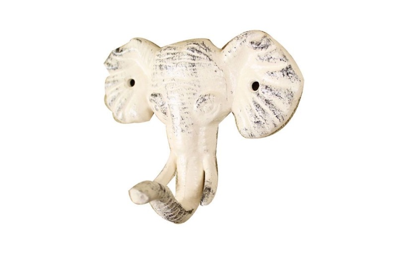 Whitewashed Cast Iron Elephant Hook 5"