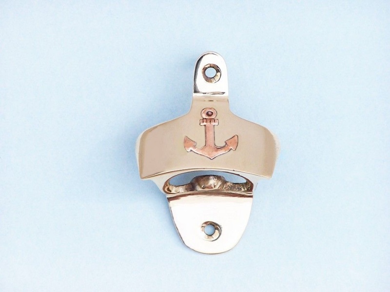 Solid Brass Wall-Mounted Anchor Bottle Opener 3"
