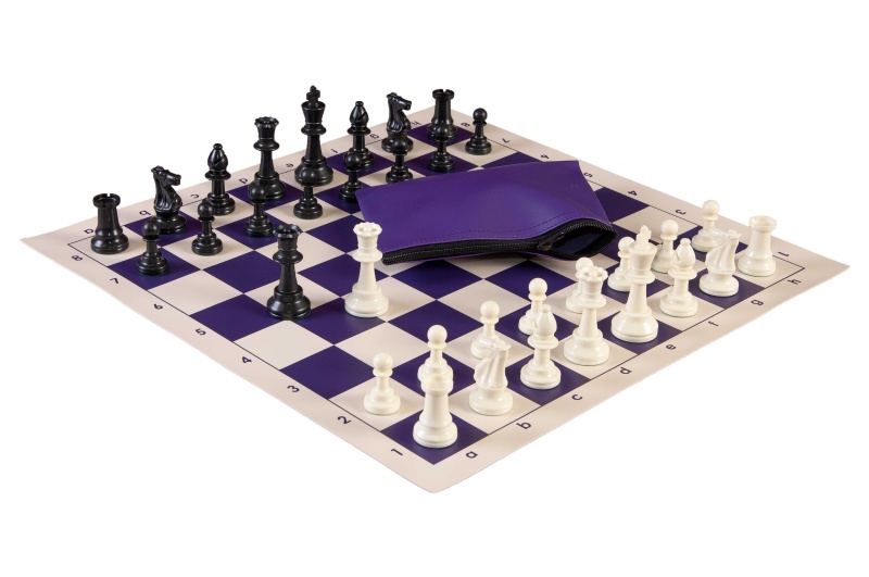 Basic Chess Set Combination - Single Weighted Regulation Pieces | Vinyl Chess Board | Basic Bag