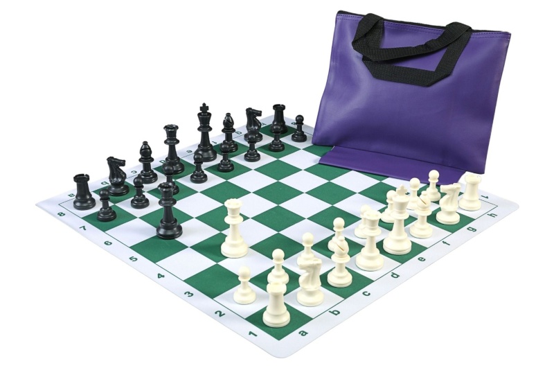 Standard Chess Set Combination With Thin Mousepad Board - Single Weighted Regulation Pieces | Thin Mousepad Chess Board | Standard Bag