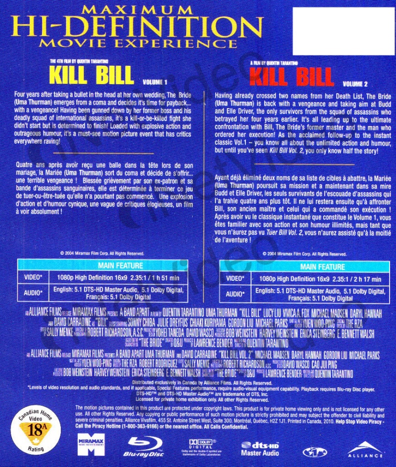 Kill Bill - Volume 1 And 2 (Double Feature) (Bilingual) (Blu-Ray)