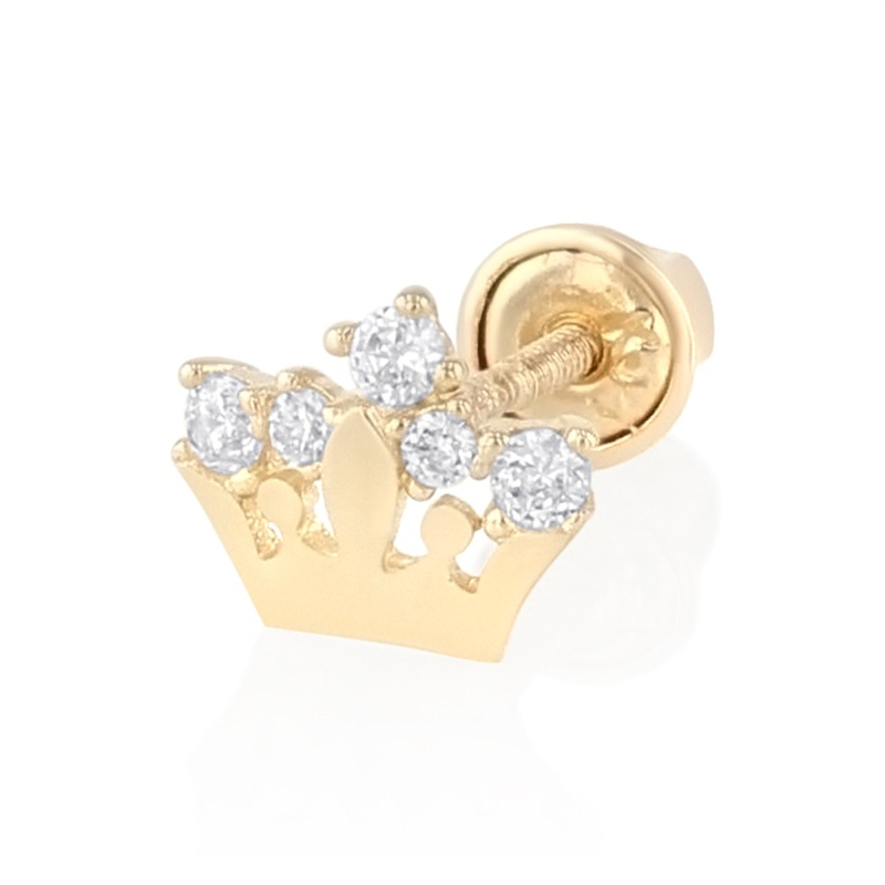 14K Gold Cz Crown Or Tiara Stud Earrings