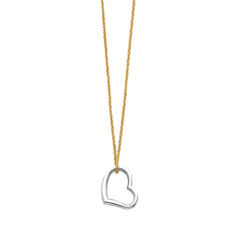14K Gold Fancy Angled Hanging Heart Pendant Trendy Chain Necklace - 17'