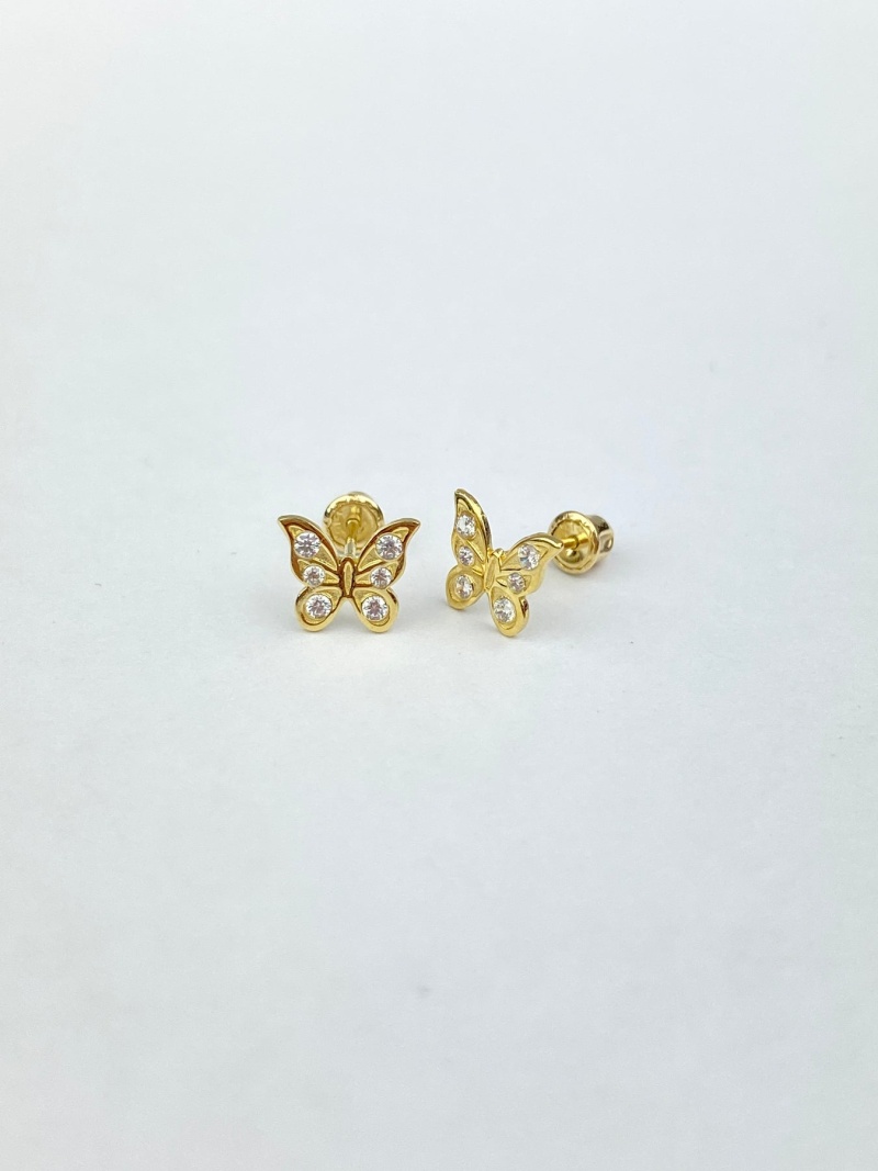 14K Gold Cz Butterfly Stud Earrings