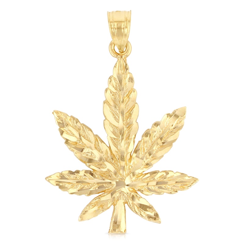 14K Gold Marijuana Leaf Charm Pendant